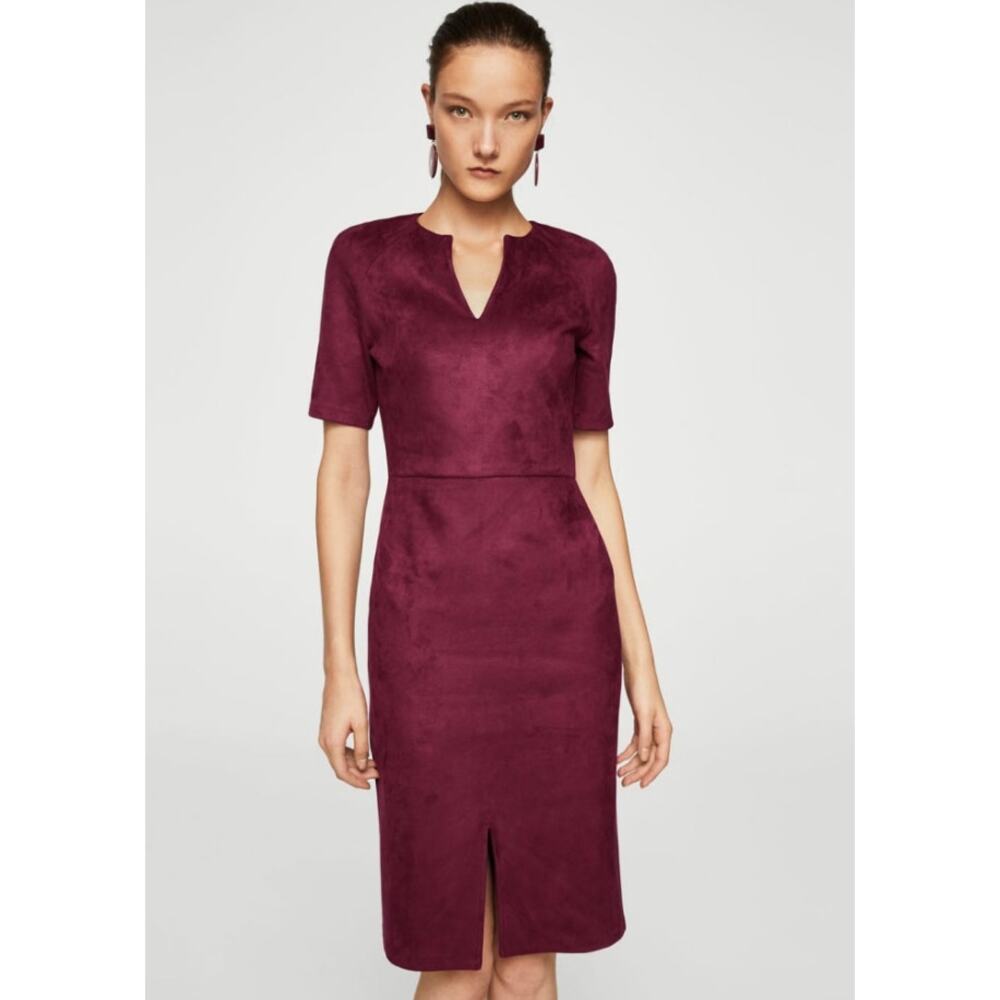 Mango Rochie Midi Faux Suede Short Sleeve Sheath Dress Size M / US 6 $99 MSRP